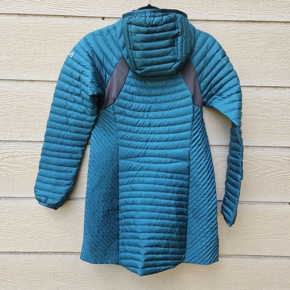 Eddie Bauer teal stormdown 800 mid-length down hooded lightweight coat XS - Picture 2 of 13